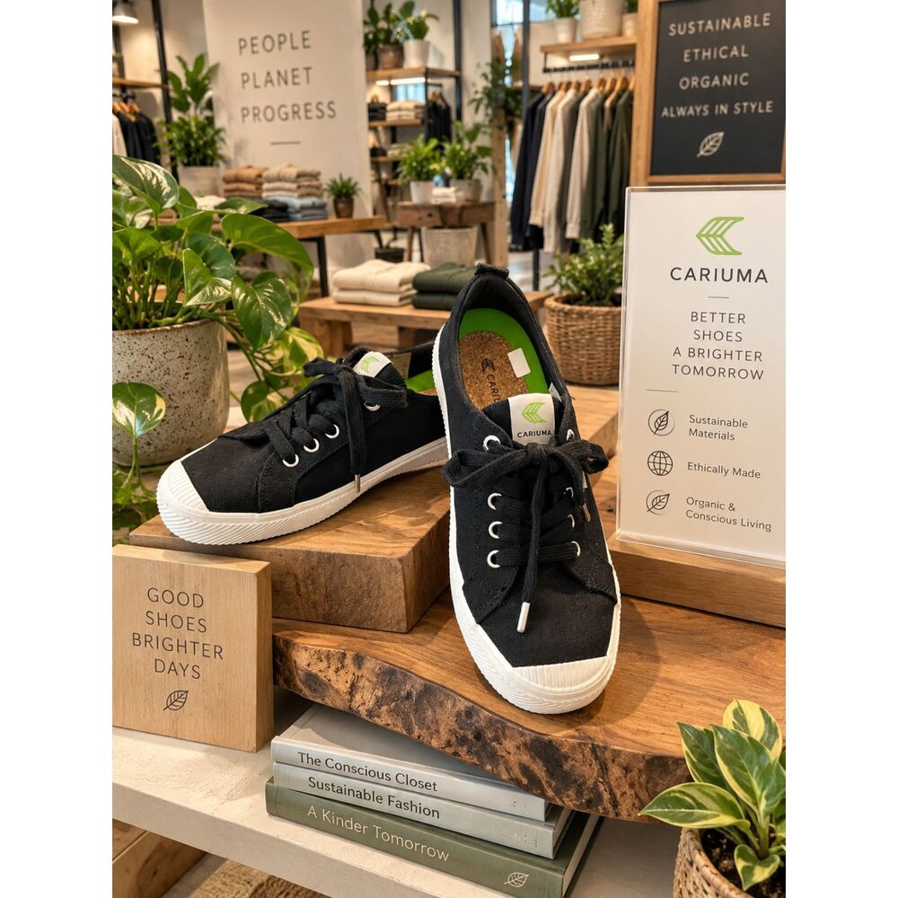 Cariuma Organic Cotton Ethically Made Black Sneakers Women Size 8.5 Men Size 7